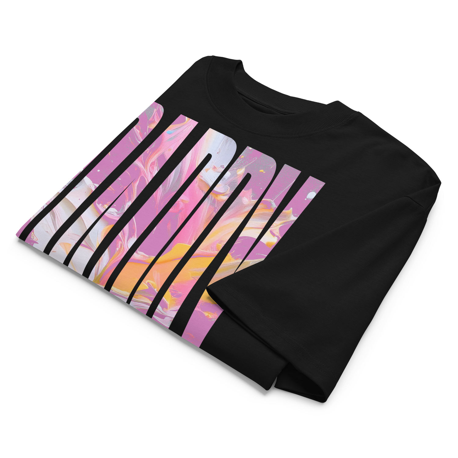 Black Gayer Things Daddy organic oversized tee on neon backdrop — marble DADDY chest print