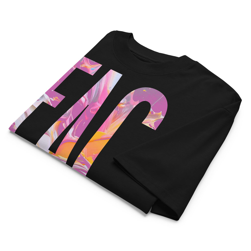Editorial product shot of Gayer Things black queer streetwear oversized tee — minimalist Pride outfit core piece