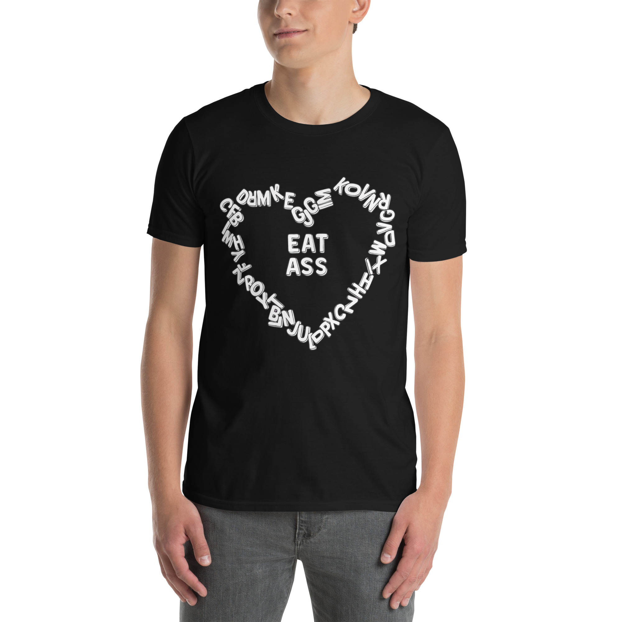 Model wearing Eat Ass ‑ Unisex T‑Shirt in Black