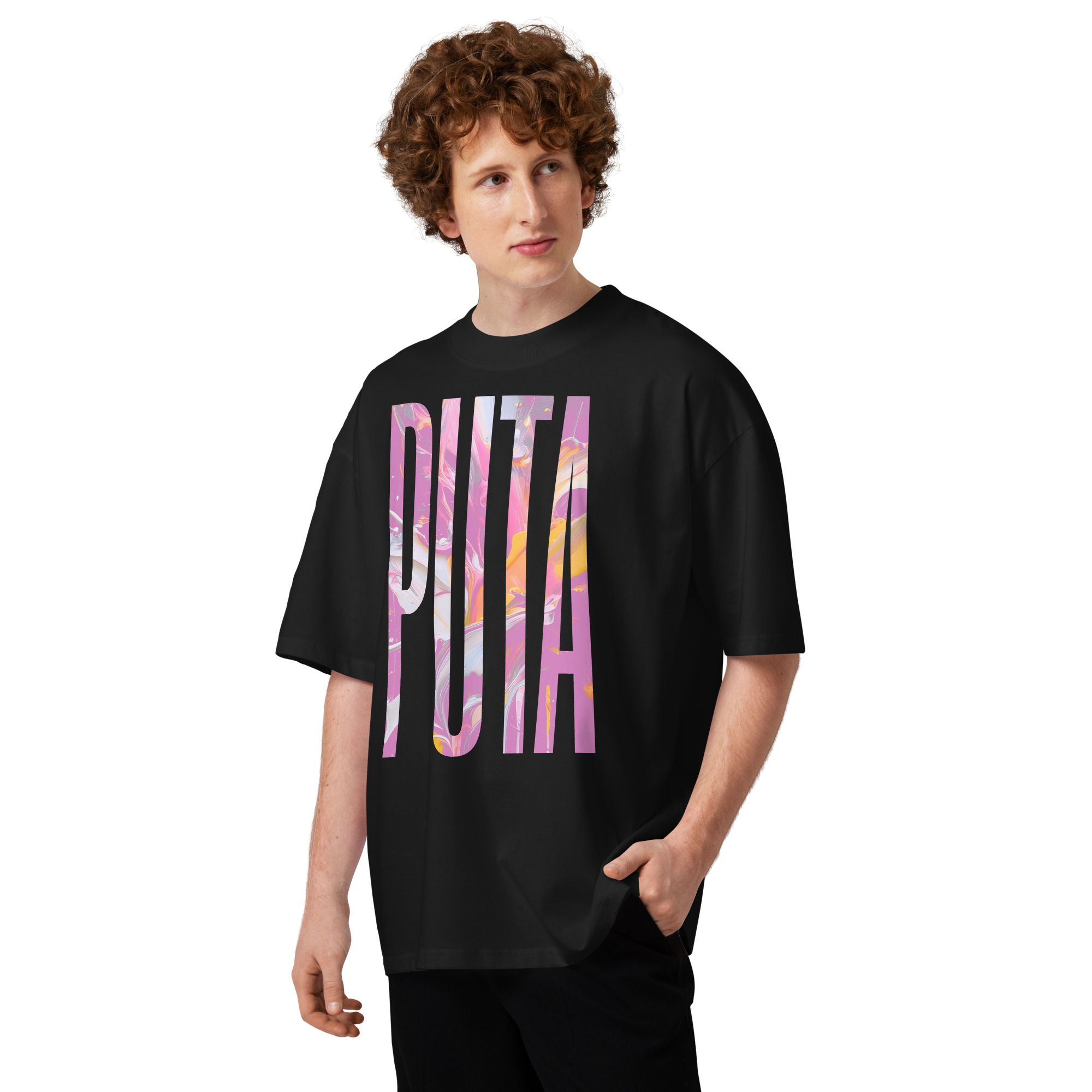 Model wearing Puta ‑ Organic Oversized T‑shirt in Black