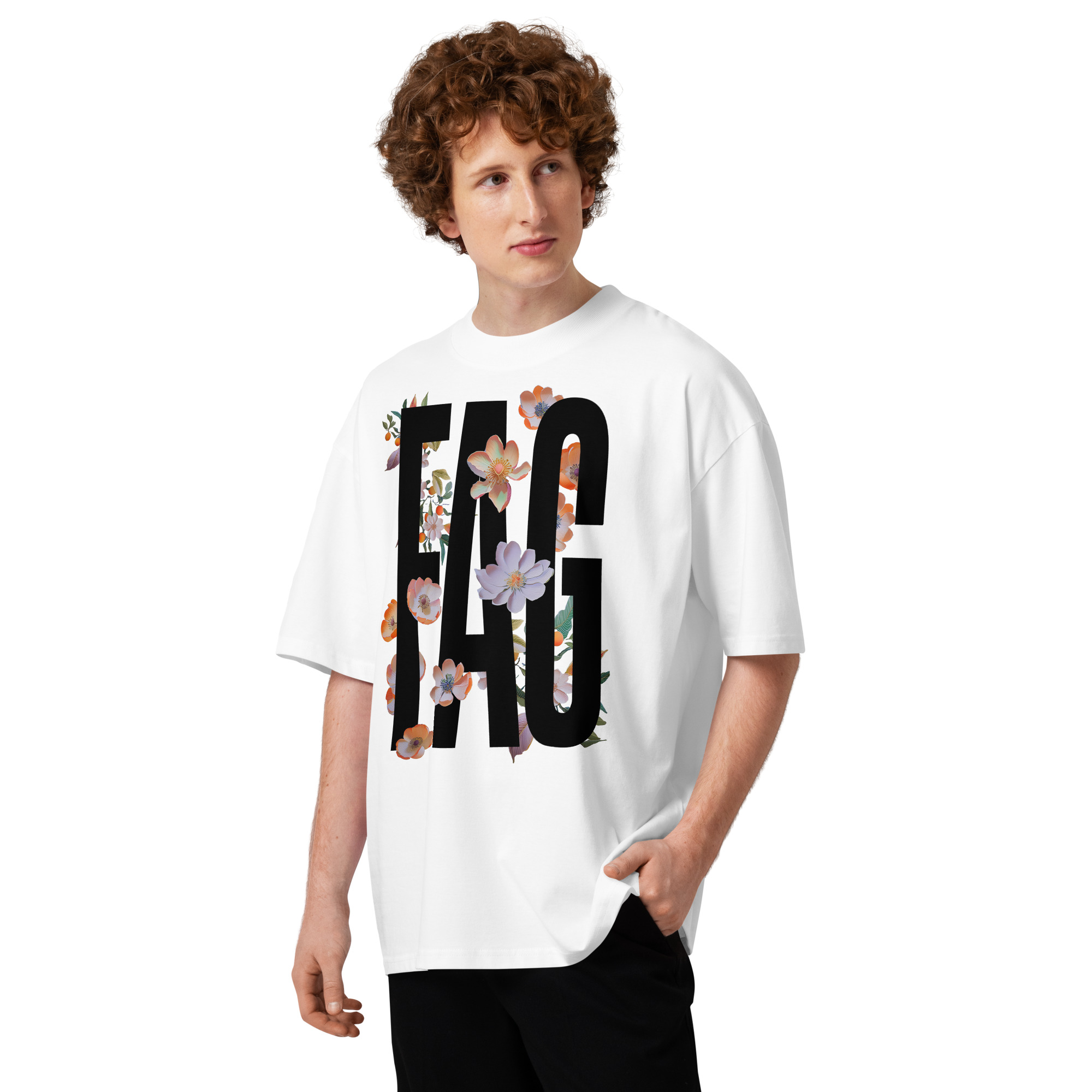 Model wearing F‑slur ‑ Organic Oversized Tshirt in White
